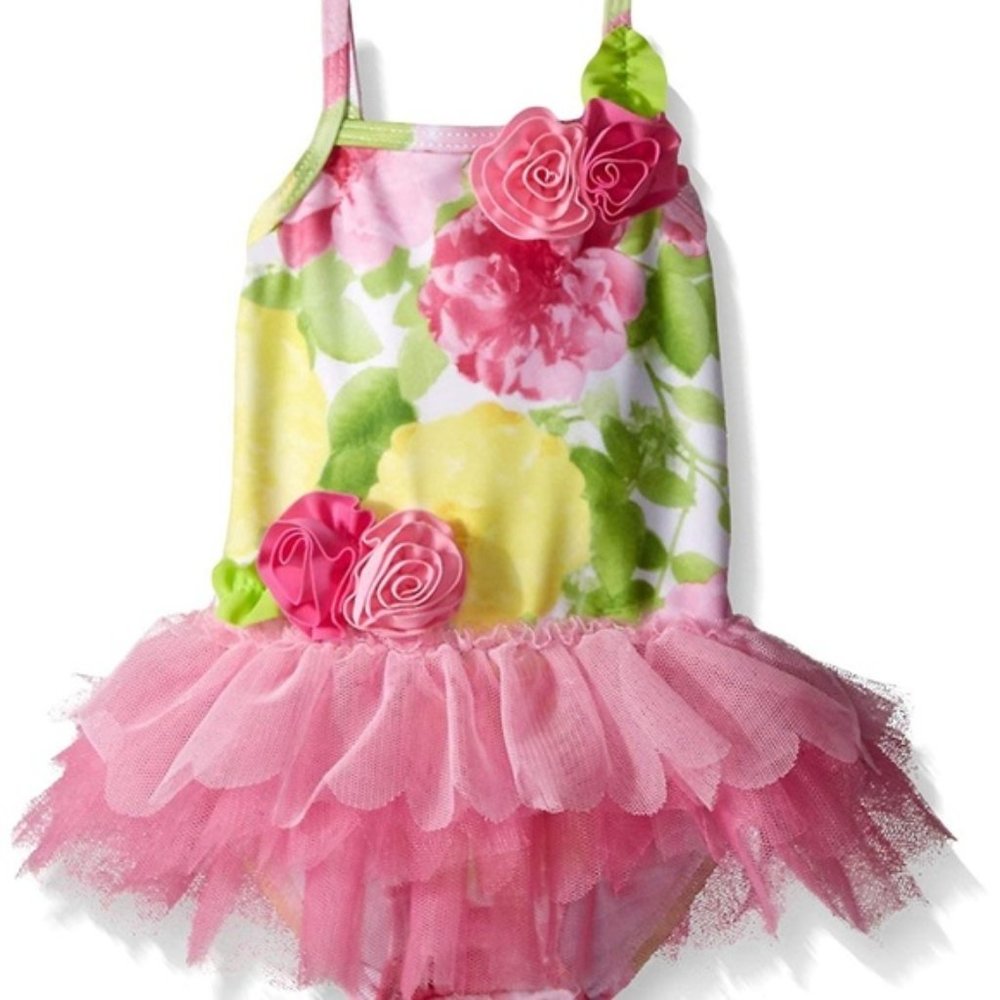 Kate Mack Baby Girls Pink One Piece‎ Swimsuit Tutu Ruffle Size 6m NWT